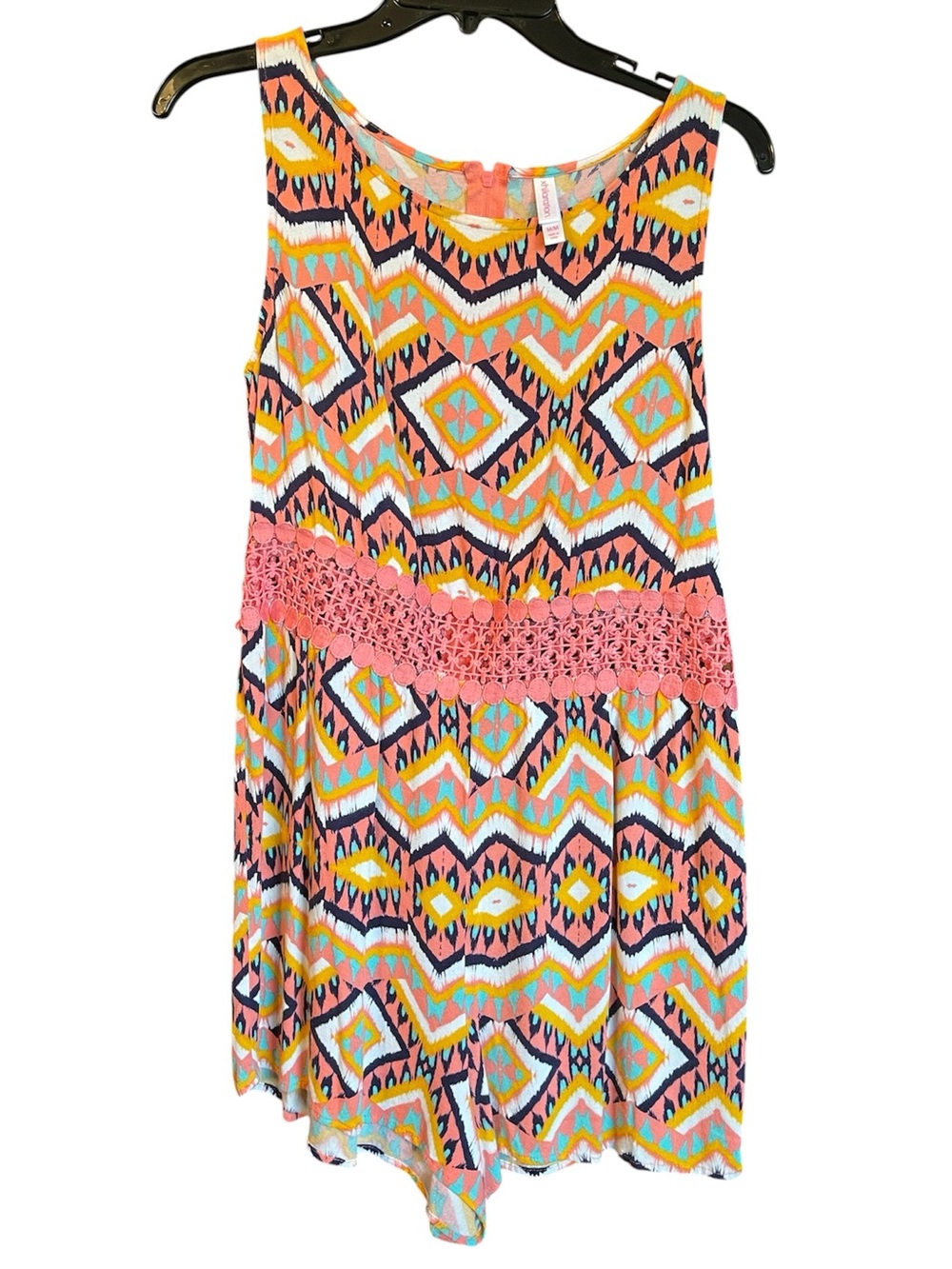 xhilaration Sleeveless Aztec Print Romper in Coral, Yellow & Teal Sz M